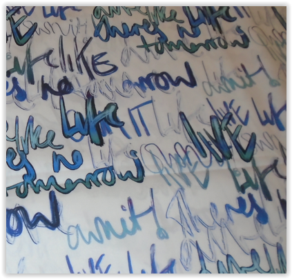 Baumwoll weiss blaue schrift