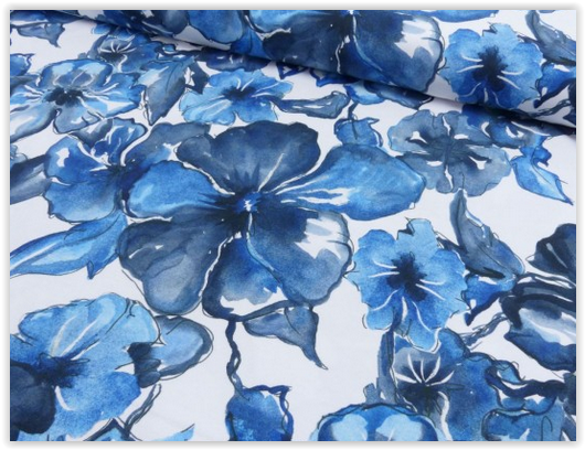 `French Terry Druck Blütenblau`