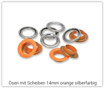 Ösen mit Scheiben 14mm orange silberfarbig