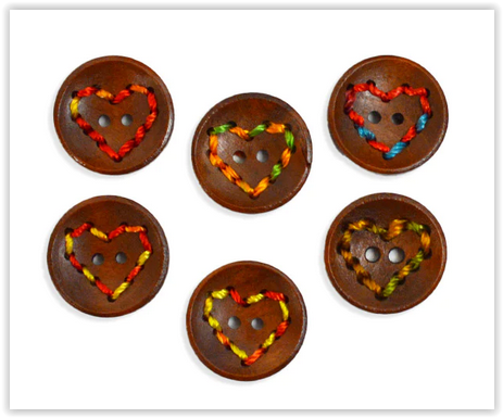 Wood Buttons In Rainbow Thread Heart